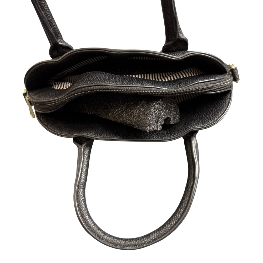 Christian Siriano Black Pebbled Leather Dome Satchel Handbag Gold Accents - Picture 6 of 10